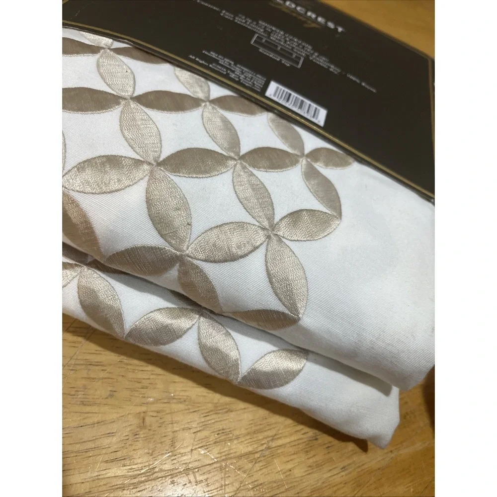 New Fieldcrest Fabric‎ Shower Curtain Metallic Gold Geometric Border Star Cotton